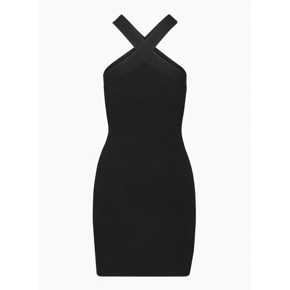 EUC Aritzia Babaton Sculpt Knit Criss Cross Dress Black XS Bodycon Mini Bandage - Picture 11 of 11
